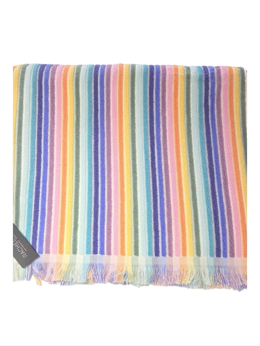 Rachel Zoe Rainbow Striped Fringe Oversized Beach Towel 40x70 Multi Pool Resort